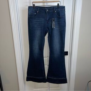 Grace Jeans Easy Fit Size 33 Dark Wash Bootcut Flare Denim Braided Hem Stretch